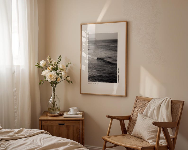 Retro Poster  Black and White Surfing – A nostalgic vibe with timeless waves, perfect for surf lovers and beach enthusiasts.