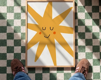 Happy Sun Poster, Smiling Sunshine Wall Art, Cute Nursery Print, Colorful Kids Room Decor, Playroom Poster, Scandinavian Wall Art