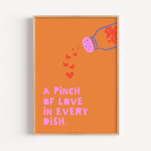 Kitchen Wall Art | A Pinch of Love Quote | Cooking Poster, Food Art Print | Gift for Food Lovers, Chefs | Bold Retro Illustration