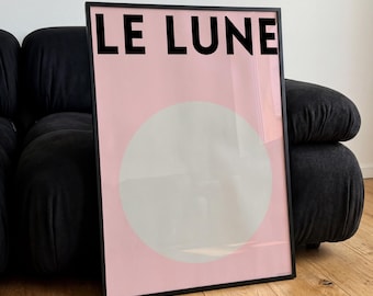 Le Lune Poster, Minimalist Moon Print, Pink Abstract Scandinavian Artwork
