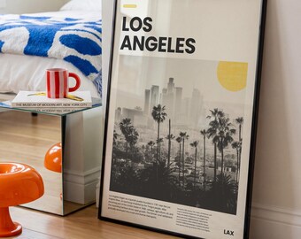 Los Angeles Poster, LA Wall Art, California Print, Palm Tree Photography, Black and White Travel Poster, Modern City Wall Decor