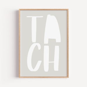 Poster "Tach" – Tipografia in grassetto su un carattere tipografico bianco o grigio – Poster minimalista con l'atmosfera di Amburgo, rifinito con una texture a grana fine.