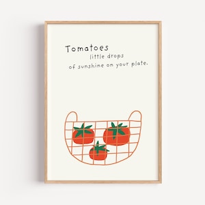 Poster Tomatoes Retro Print | Minimalistic Kitchen Wall Art | White Background Look | Food Quote Decor | Modern Farmhouse Gift