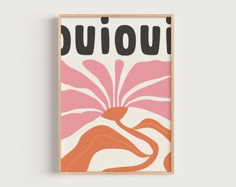 Oui Oui Retro Poster – Pink & Orange Minimalist Wall Art