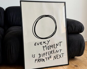 Motivational Quote Poster, Every Moment Is Different, Minimalist Wall Art, Hand Drawn Typography Print, Inspirational Poster