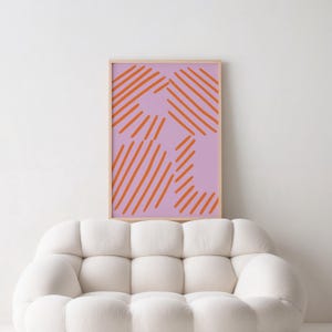 Póster moderno de rayas en tonos rosa y naranja / Arte mural con tipografía de rayas modernas / Decoración para sala de estar / Regalo perfecto para ella / Atrevido y elegante