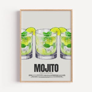 MOJITO Poster | Stilvolle Illustration, minimalistischen Design für Bar, Küche oder Wohnzimmer | Perfektes Geschenk für Cocktail-Liebhaber!