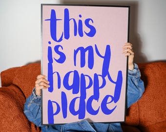 Happy Place Typography Poster – Retro Star Minimalist Wall Art