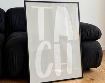 Tach Poster Minimalist Typography, Modern Neutral Wall Art, Scandinavian Style Print, Simple German Greeting Artwork