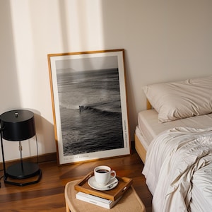 Retro Poster  Black and White Surfing – A nostalgic vibe with timeless waves, perfect for surf lovers and beach enthusiasts.