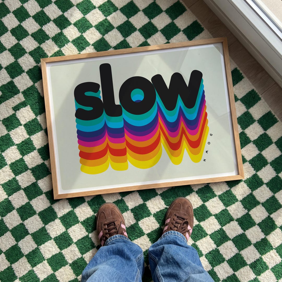 Typography Design Slow Slow Down Poster, Retro Typography Print, Colorful Abstract Wall Art ...