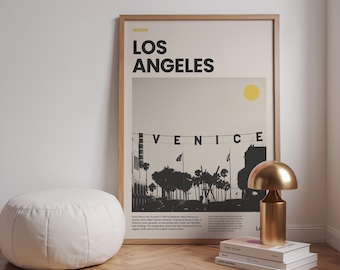 Los Angeles Venice Beach Poster, California Wall Art, LA Travel Print, Black and White Photography, Modern City Poster, West Coast Decor