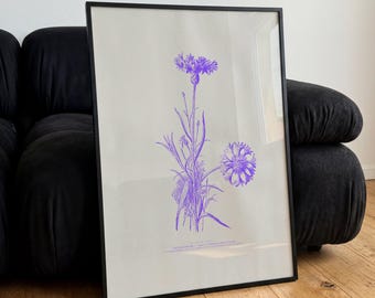 Purple Echinacea Flower Poster – Vintage Botanical Risograph Print