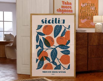 Sicilia Orange Print: Retro Italian Kitchen Wall Art