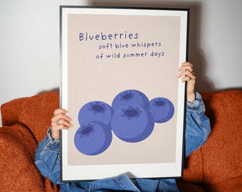 Blueberries Retro Print – Minimalist Kitchen Art on Matte Paper