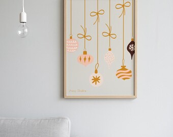 Póster de adornos navideños bohemios: arte mural retro navideño