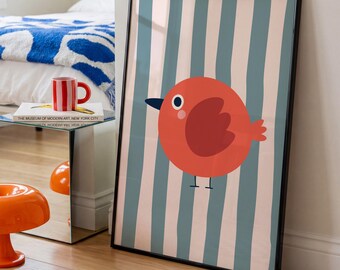 Bird Nursery Wall Art | Cute Scandinavian Bird Print | Minimalist Animal Poster | Modern Kids Room Decor