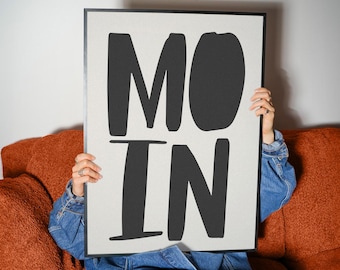 Pôster "Moin" – Saudação alemã divertida, impressão tipográfica minimalista