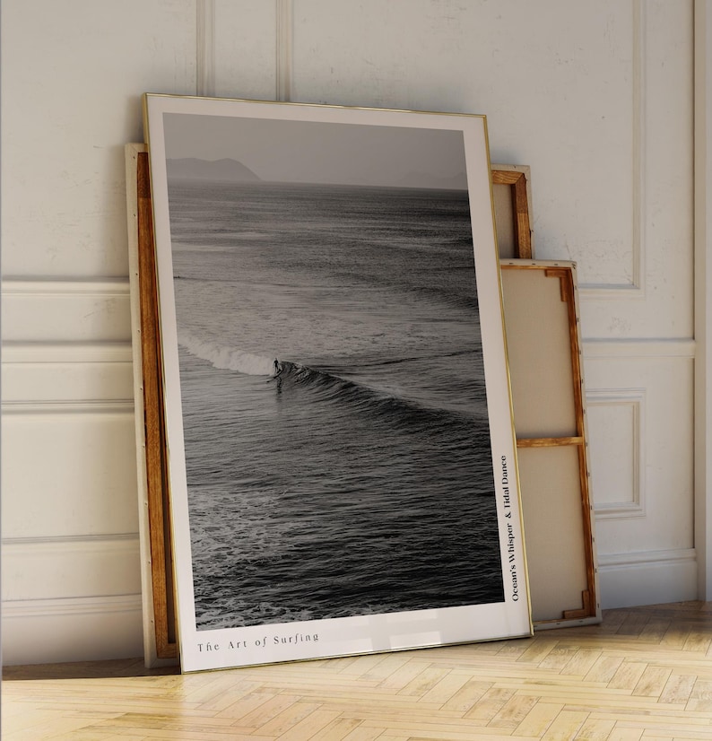 Retro Surfing Poster: Black and White Vintage Wave Art image 4