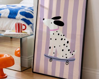 Dog Skateboard Poster – Scandinavian Stripes Kids Room Art