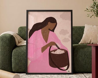 Self Care Wall Art Print | Feminine Wellness Illustration Poster, Pink Bathroom Decor, Modern Mindful Living Art
