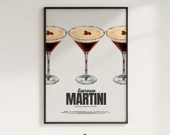 Poster Espresso Martini – Moderne Cocktail Illustration mit elegantem minimalistischen Design, Stilvolle Bar Wandkunst, Cooles Küchendekor