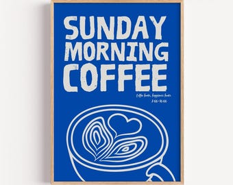 Poster Caffè Domenica Mattina / Stampa Artistica Blu Minimalista / Decorazione Murale Moderna / Regalo per gli Amanti del Caffè / Arte Murale da Cucina / Espresso Time