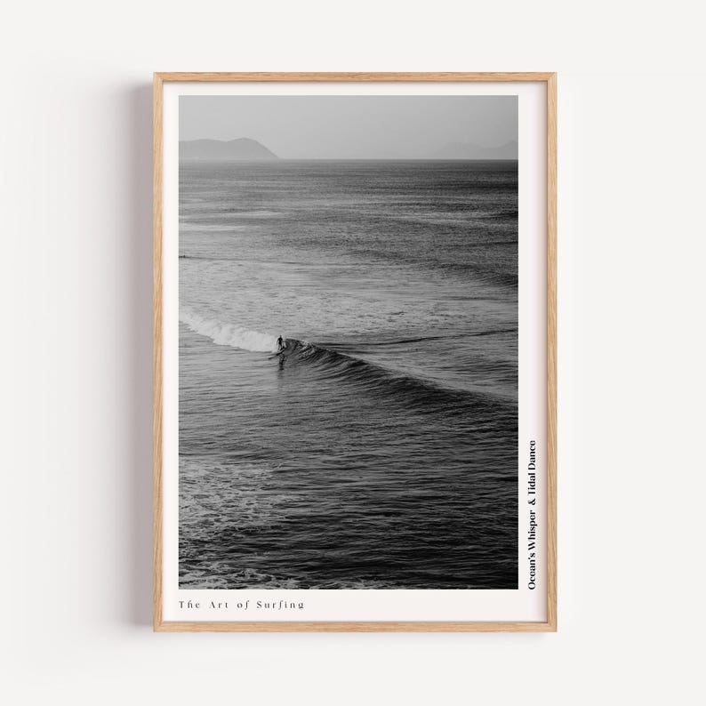 Retro Surfing Poster: Black and White Vintage Wave Art image 6