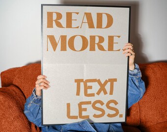 Read More Text Less Poster | Literary Typography Wall Art, Minimalist Reading Decor