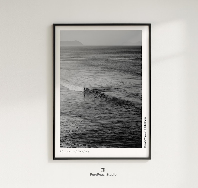Retro Surfing Poster: Black and White Vintage Wave Art image 5
