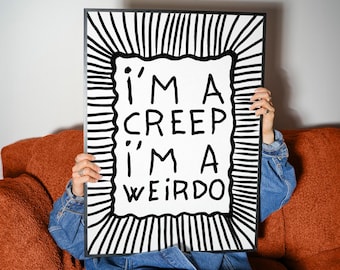 Póster "Soy un bicho raro, soy un bicho raro", impresión tipográfica en blanco y negro, decoración de pared indie.