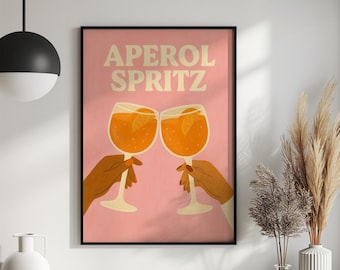 Aperol Spritz Poster – Retro Cocktail Art Print, Bar Decor