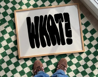 ¿Qué? Póster escrito a mano, lámina minimalista en blanco y negro para pared, decoración moderna con cita escandinava.