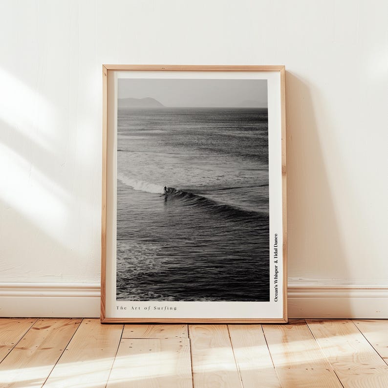 Retro Poster  Black and White Surfing – A nostalgic vibe with timeless waves, perfect for surf lovers and beach enthusiasts.