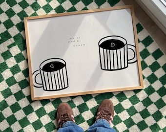 Minimalist Coffee Print – Retro Kitchen Wall Art  "Ask me about my dreams"