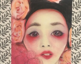 Pin Pop Surreal Asian Floral Women Portrait