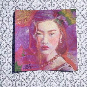 Romantic Purple Asian Surreal Poppy Boho Flower Girl Art