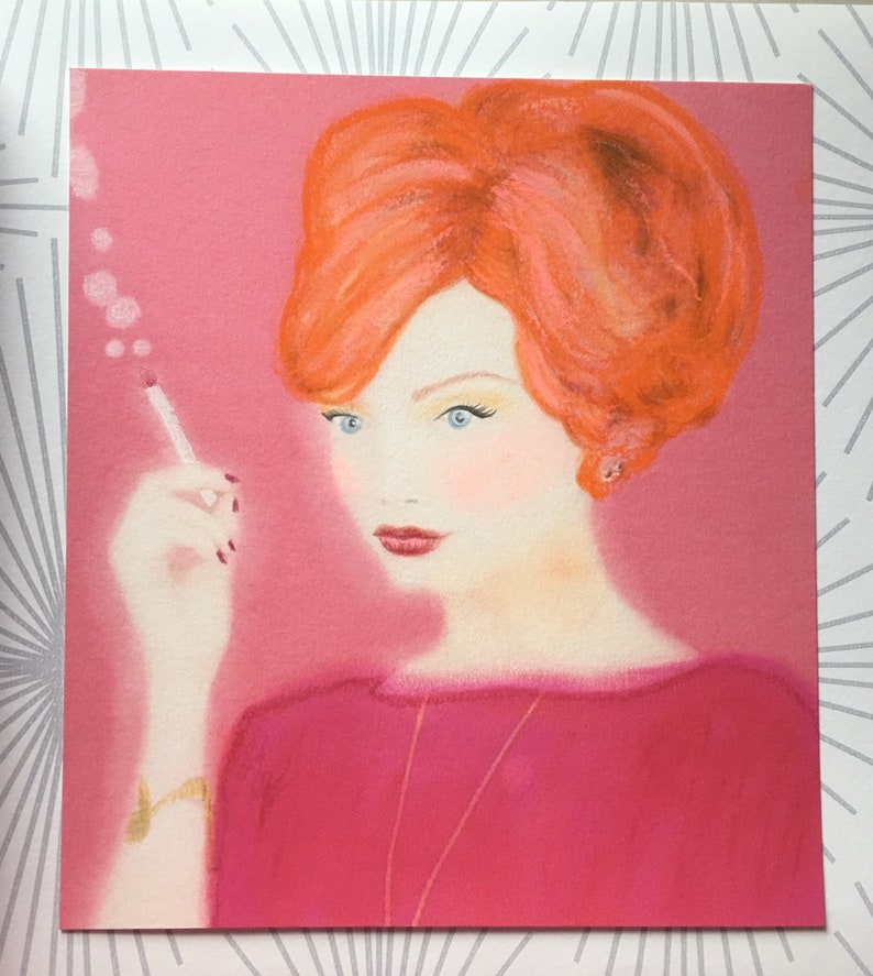 Madmen Joan Hollaway Retro Pink Redhead Secretary Art Etsy