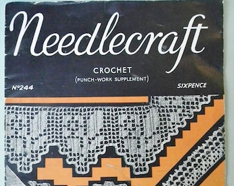 Vintage 1930s crochet patterns - Needlecraft No. 244 UK - 30s magazine booklet original patterns lace edgings table linen - Irish shamrock