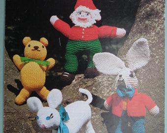 Vintage 1970s knitting pattern knitted soft toys rabbit march hare gnome teddy lamb 70s original pattern Patons No. 1370 UK stuffed animals