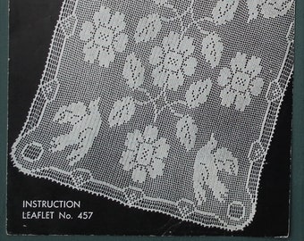 Vintage crochet pattern 1940s 1950s Lace Tablecloth - Cronit Homecraft Series No 457 UK - 40s 50s original pattern flowers and birds design