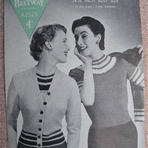 447 UK Vintage 1950s knitting pattern women/'s classic twin set sweater jumper cardigan 50s original colour Marriner/'s No
