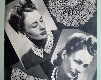 Vintage Crochet Pattern 1940s Women's Fashion Accessories - collar bow tie beads doily - 40s original pattern - Penelope Designs No. 1227 UK