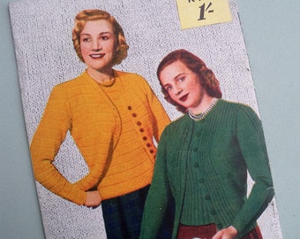 447 UK Vintage 1950s knitting pattern women/'s classic twin set sweater jumper cardigan 50s original colour Marriner/'s No