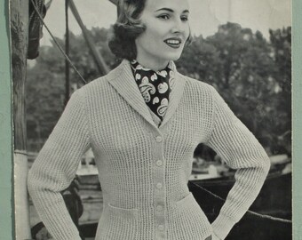 Vintage 1950s Knitting Pattern Women's Jacket / Cardigan and Sweater / Jumper ribbed design 50s original pattern Jaeger No. 3350 UK