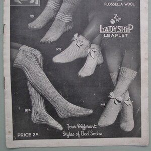 Vintage 1920s Knitting Pattern Womens Bed Socks antique 20s original knitting pattern Ladyship leaflet no. 427 UK