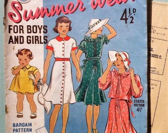 Vintage Sewing Catalogue Magazine plus free sewing PATTERN 1930s Leach-Way Summer Wear for Boys and Girls No. 48 30s children's clothing