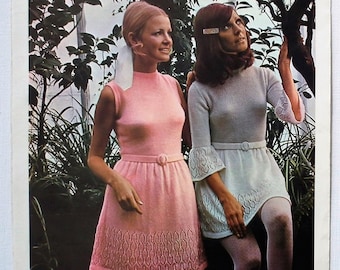 Vintage Knitting pattern 1960s 1970s Women's Mod Dress Lacy Summer Dress 60s 70s UK original pattern Pingouin No. 7022 bell sleeves S M L