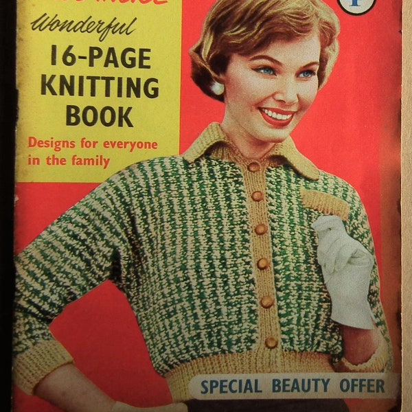 Home Notes vintage 1950s women's magazine UK 1957 plus knitting patterns supplement - original patterns for women men and children cardigans