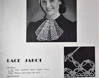 Vintage 30s crochet patterns book  1930s original patterns lacy collar jabot tablecloth edgings Art Deco era